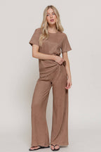 Short Sleeve Top & Wide Knit Pants Set