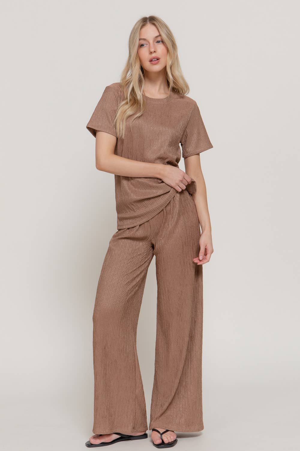 Short Sleeve Top & Wide Knit Pants Set