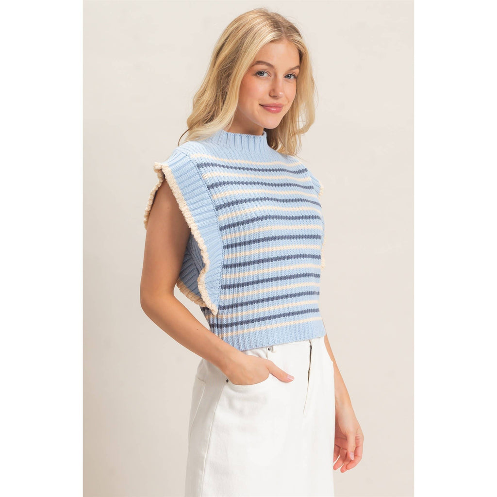 Ribbed Ruffle Sleeve Sweater