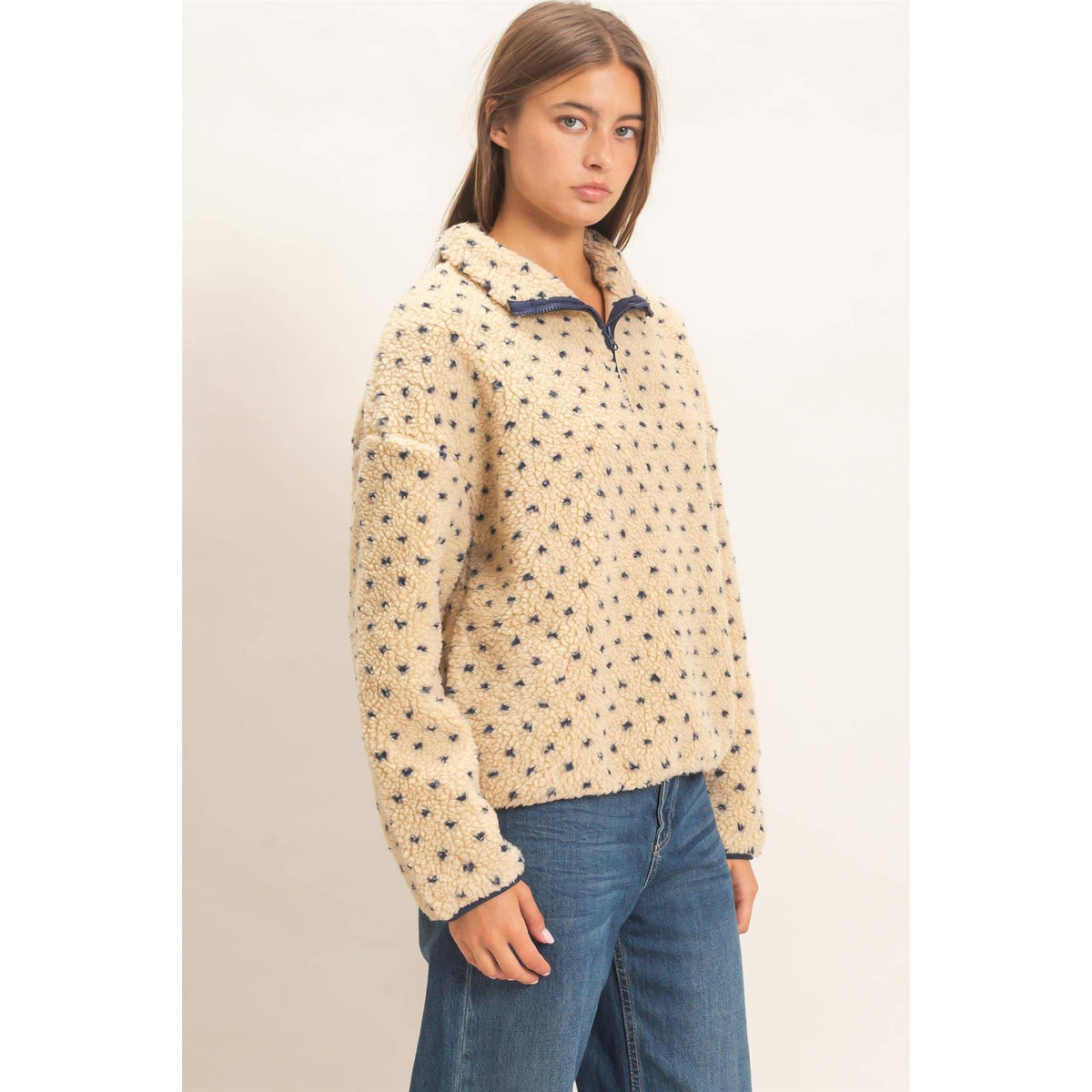 Polka Dot Sherpa Half-Zip Pullover