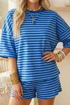 66Plus Striped Short Sleeve Top and Shorts Lounge Set (S-4X)