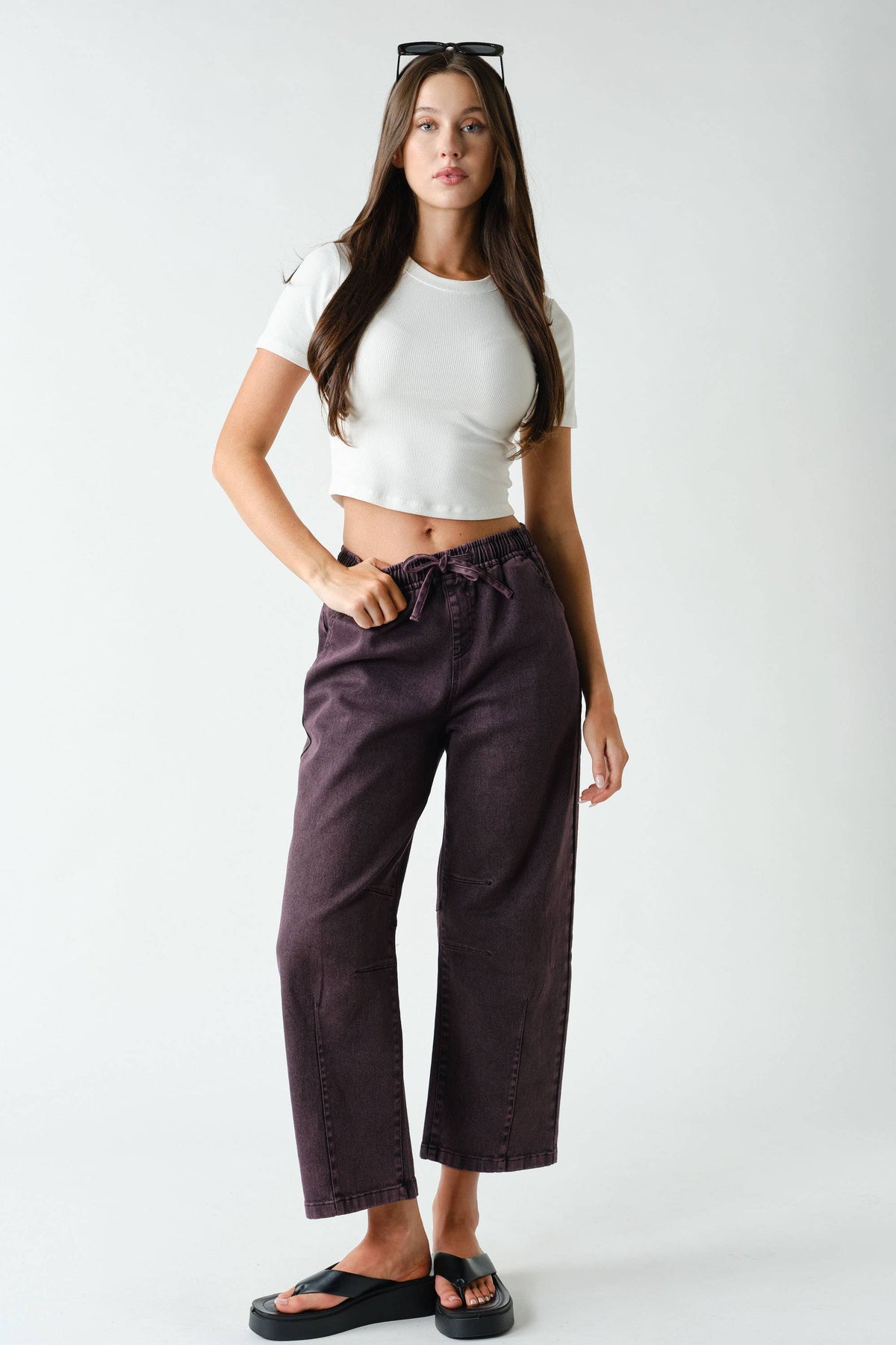 Denim Acid-Wash Drawstring Pull-On Pants