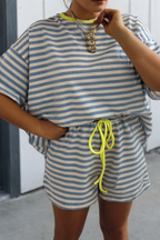 LAS Stripe Looks Contrast Drop Shoulder Loose Tee (S-4X)