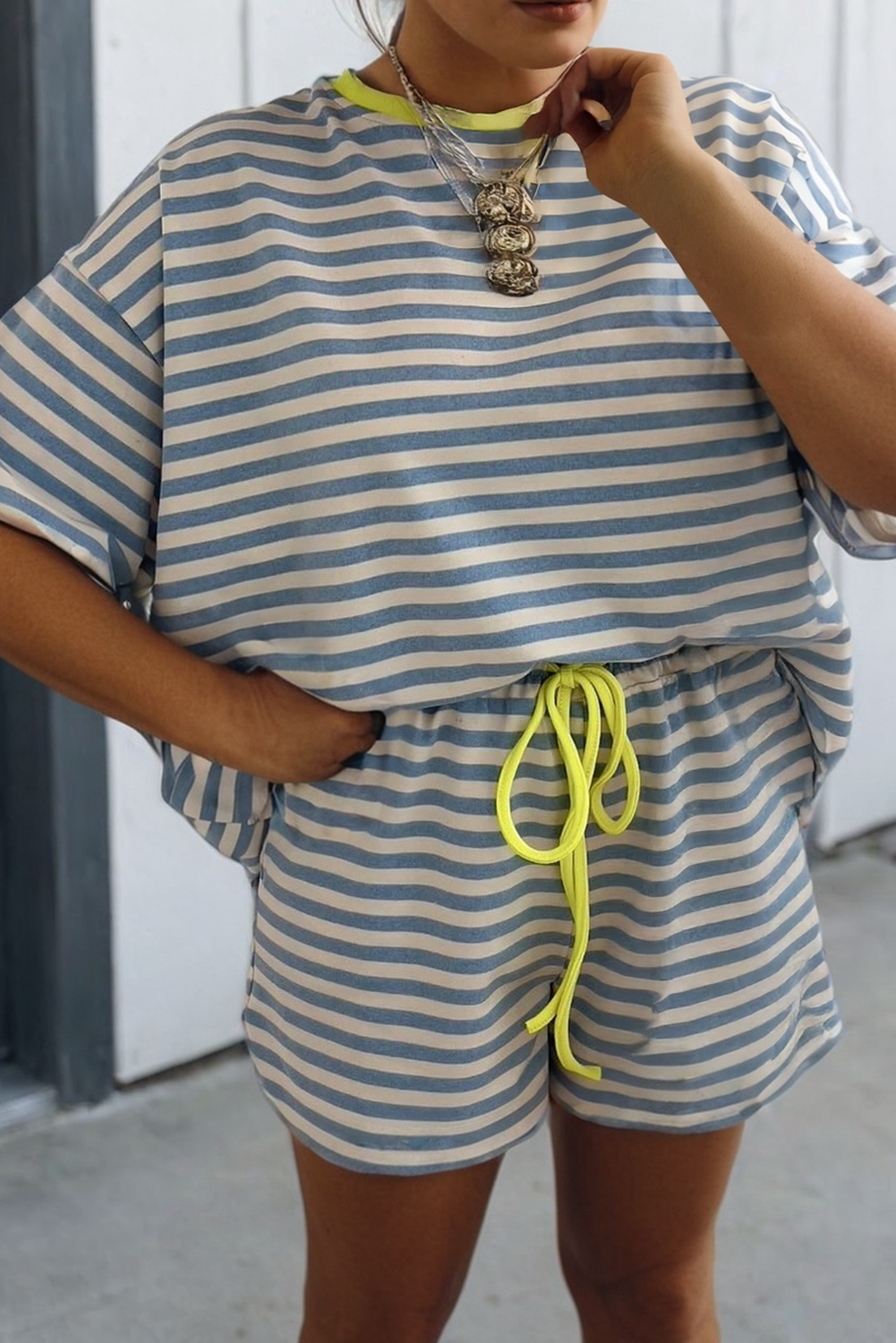 LAS Stripe Looks Contrast Drop Shoulder Loose Tee (S-4X)