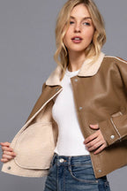 Long Sleeve Faux Leather Inner Fur Jacket