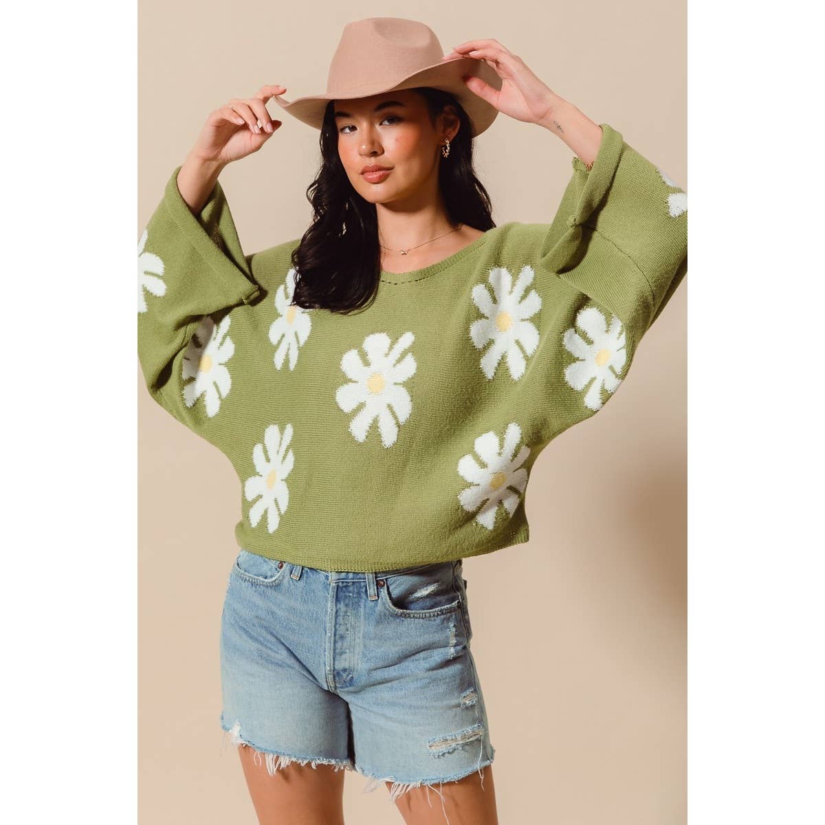 DAISY FLORAL PATTERN KNITTED SWEATER TOP