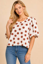 Classic Polka Dot Puff Sleeve Woven Blouse