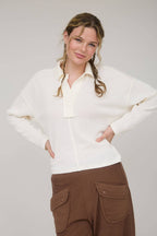 EXPOSED SEAM LONG SLEEVE TEXTURED KNIT POLO