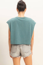 Crew Neck Boxy Sleeveless Cropped Top