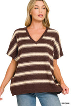 Wool Blend Stripe V-neck Boxy Sweater