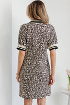 PRETTY BASH Leopard Stripe Patchwork Zip Collar Mini Dress