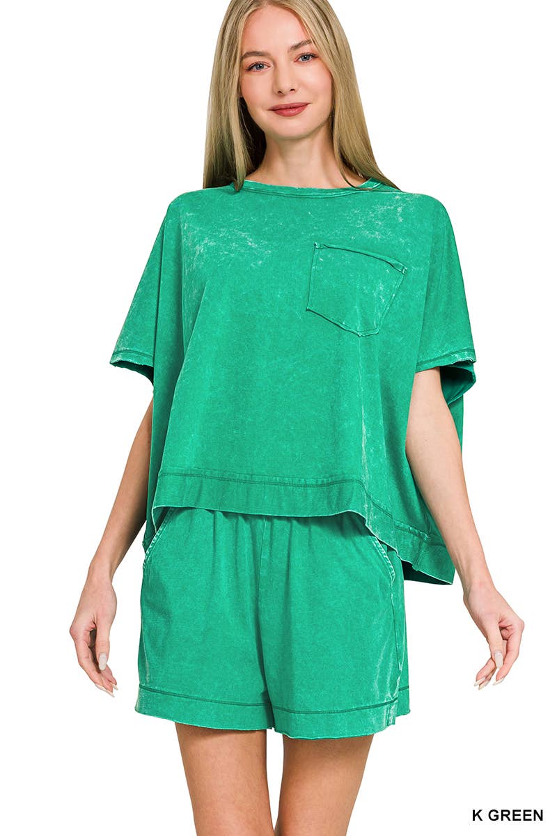 Acid Washed Oversized Top & Shorts Set