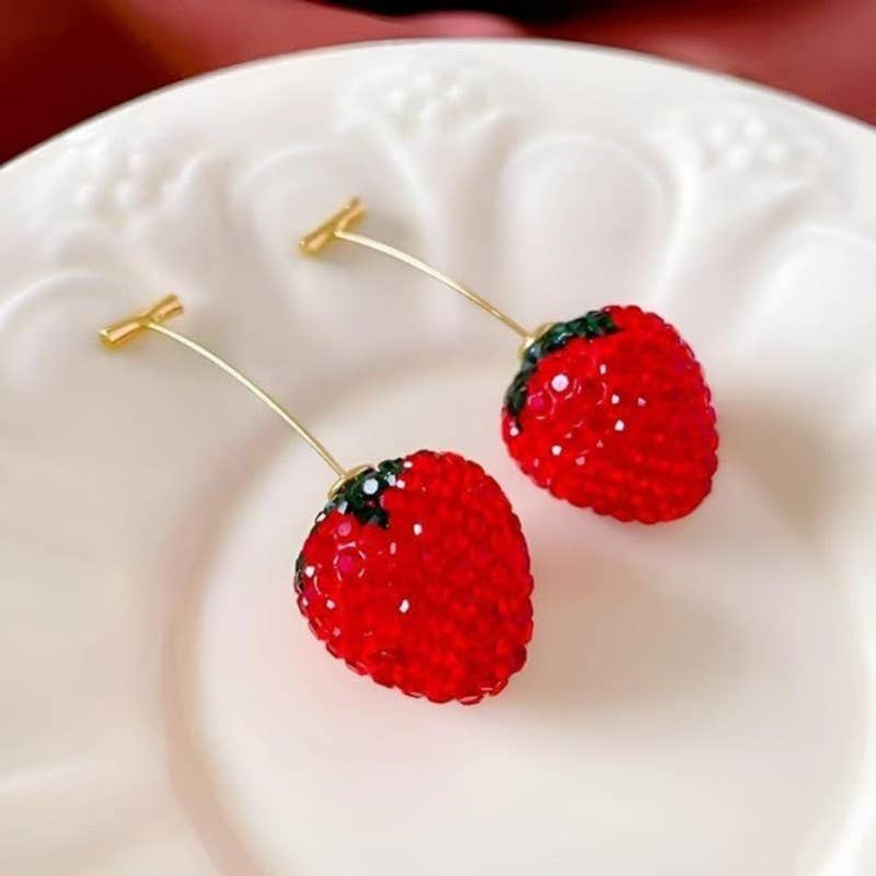 Crystal Strawberry Drop Earrings ￼