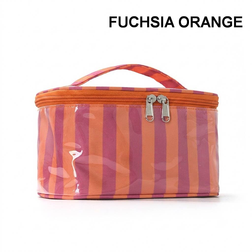 Striped Vinyl Cosmetic Makeup Travel Pouch Bags | 40P637