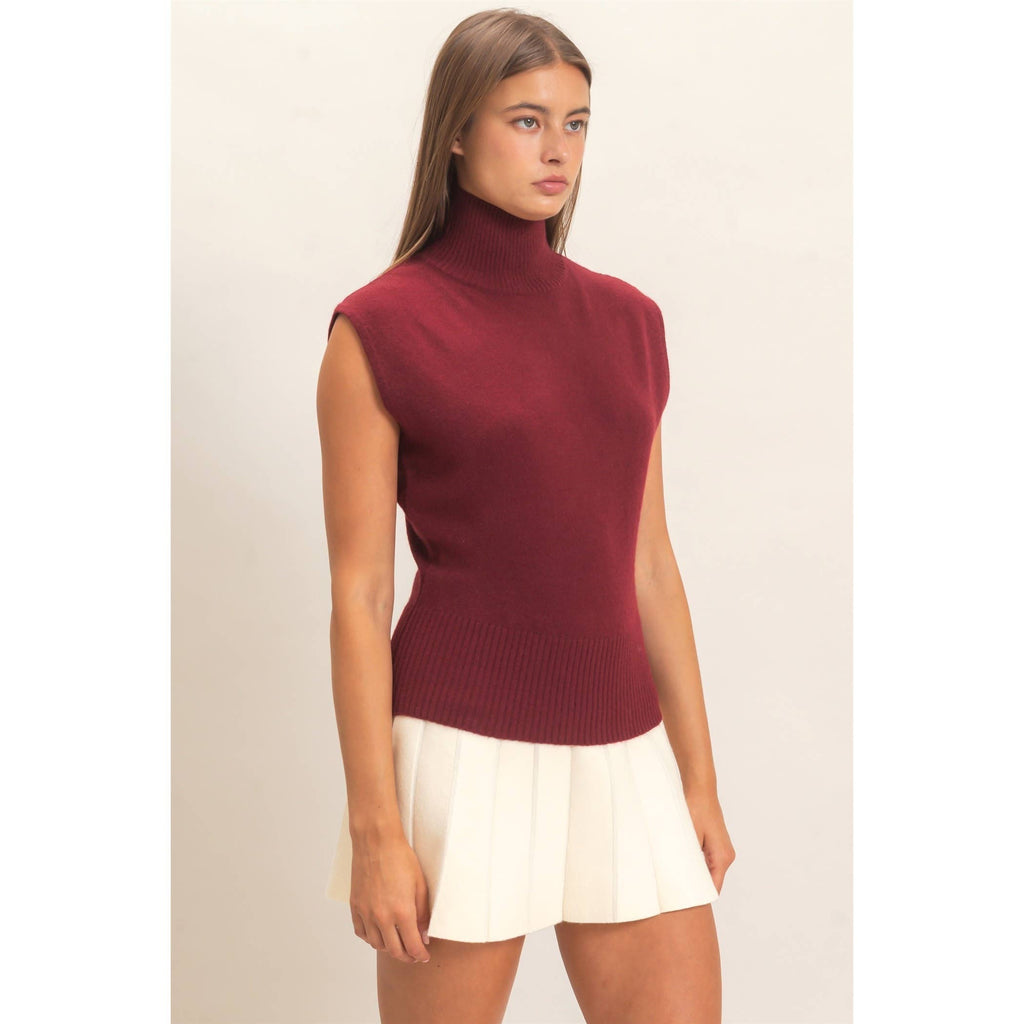 Sleeveless High Neck Knit Top