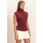 Sleeveless High Neck Knit Top
