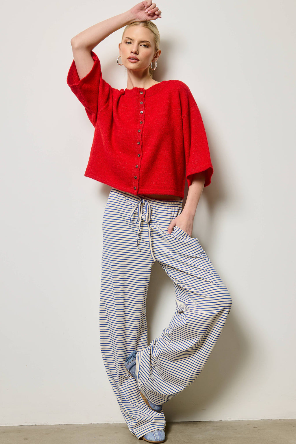 Wide Sleeve Button Front Knit Cardigan