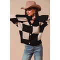 CHECKERED BUTTON FRONT TEXTURED SWEATER CARDIGAN