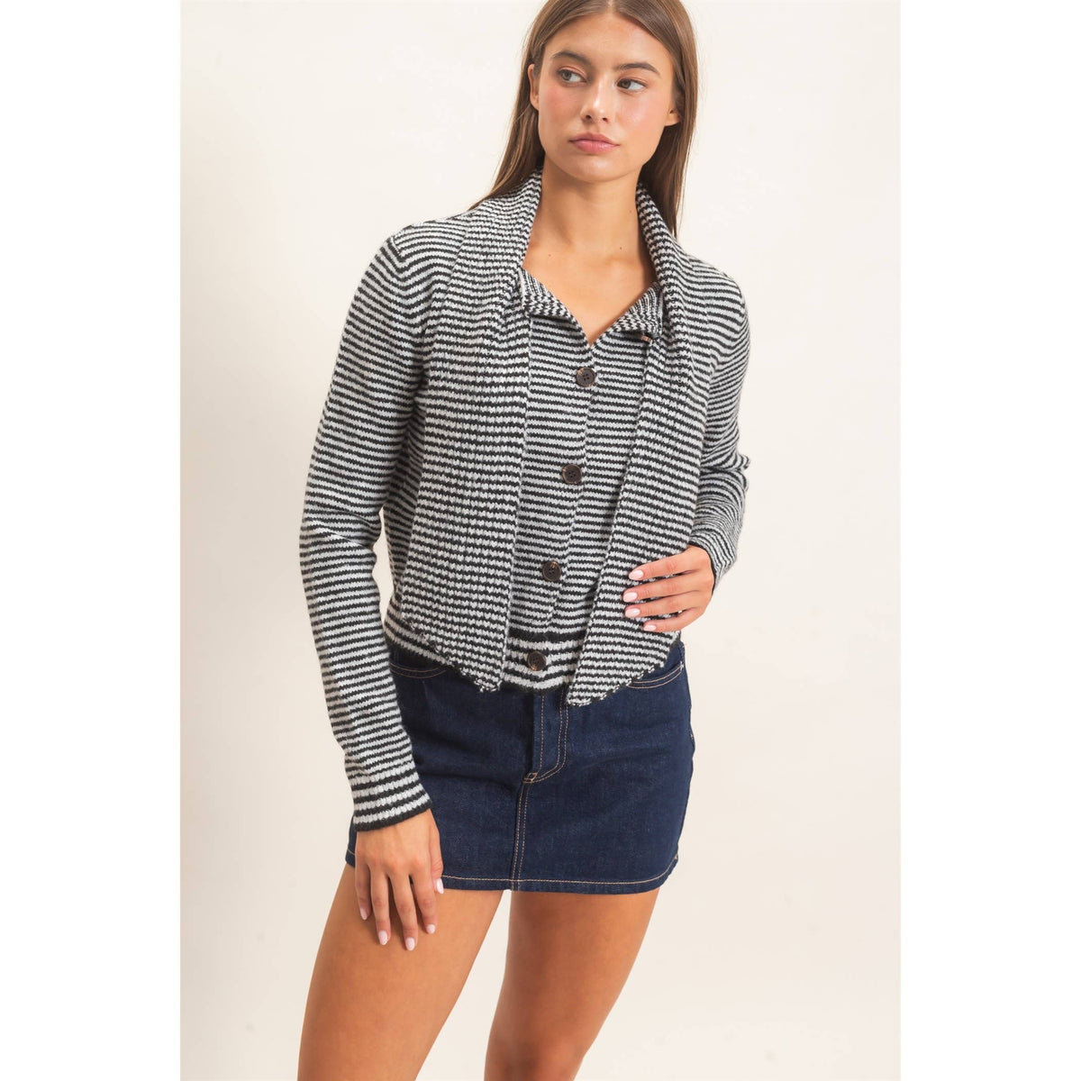 Striped Cardigan With Scarf