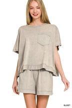 Acid Washed Oversized Top & Shorts Set - Zenana