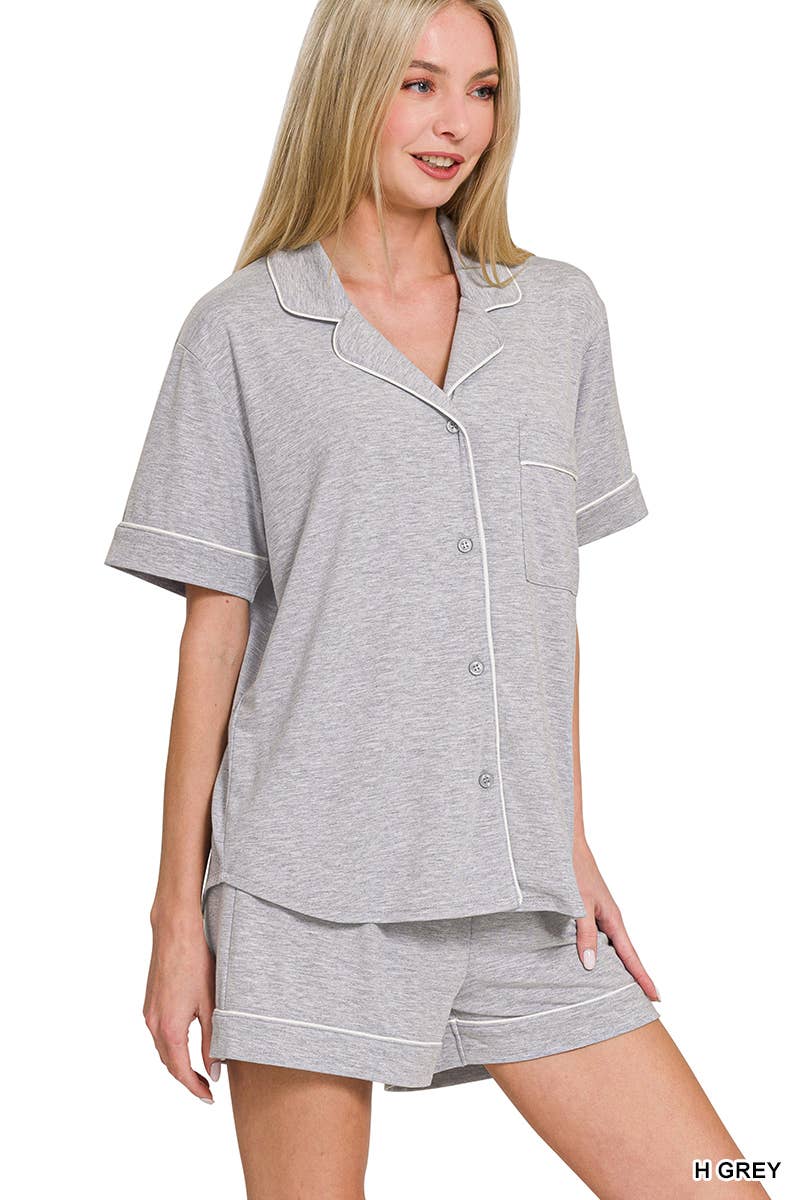 Button Down Shirts & Shorts Pajama Set Zenana