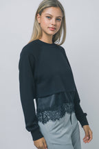 Lace-trimmed Layered Cropped Sweatshirt
