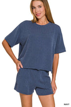 Corded Rib Short Sleeve Tee And Short Pants Set