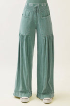 Mineral Washed Boho waist band wideleg cropped pants HP5900