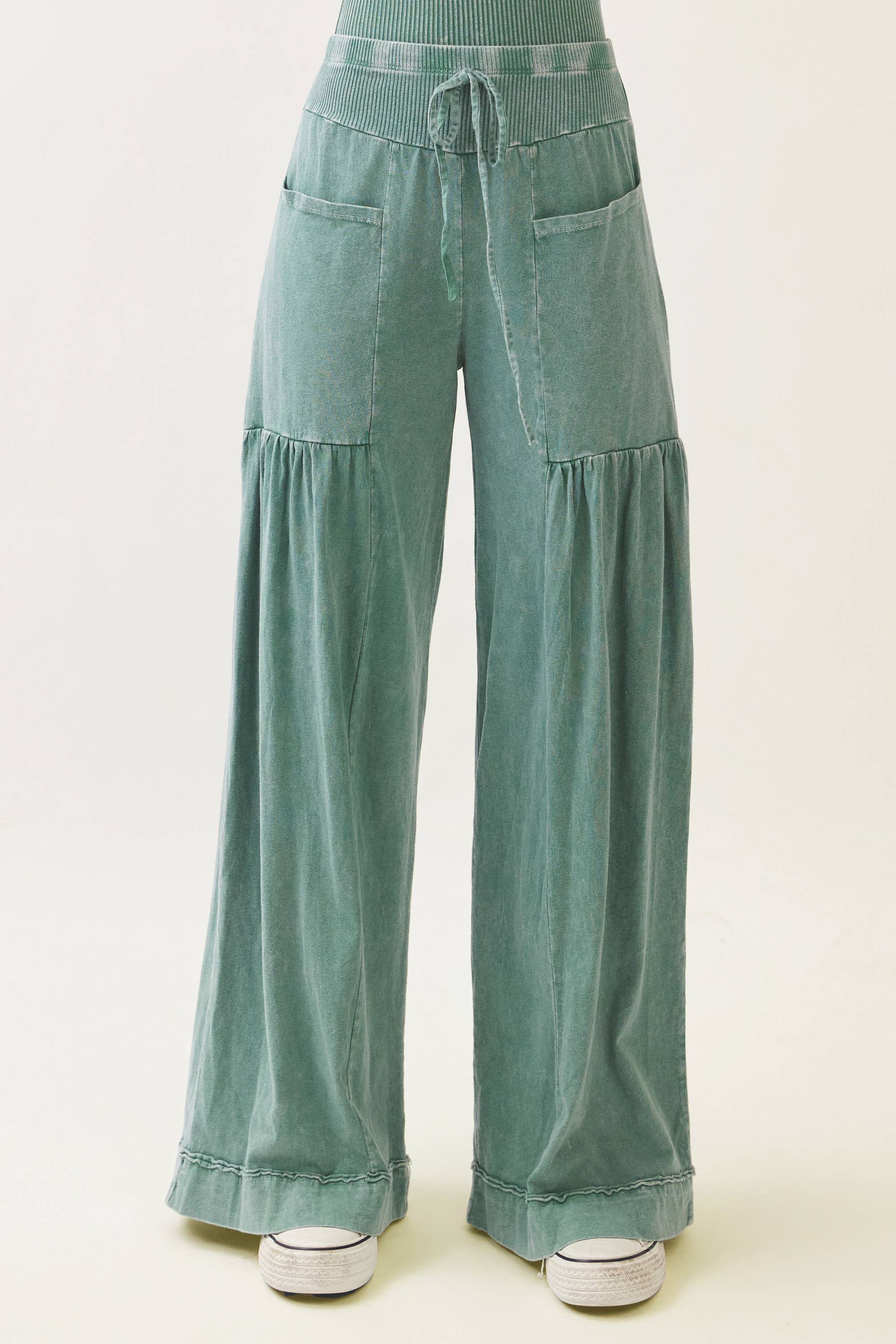 Mineral Washed Boho waist band wideleg cropped pants HP5900