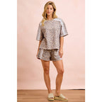 LEOPARD TERRY SIDE DRAWSTRING SHORTS WITH SIDE POCKET