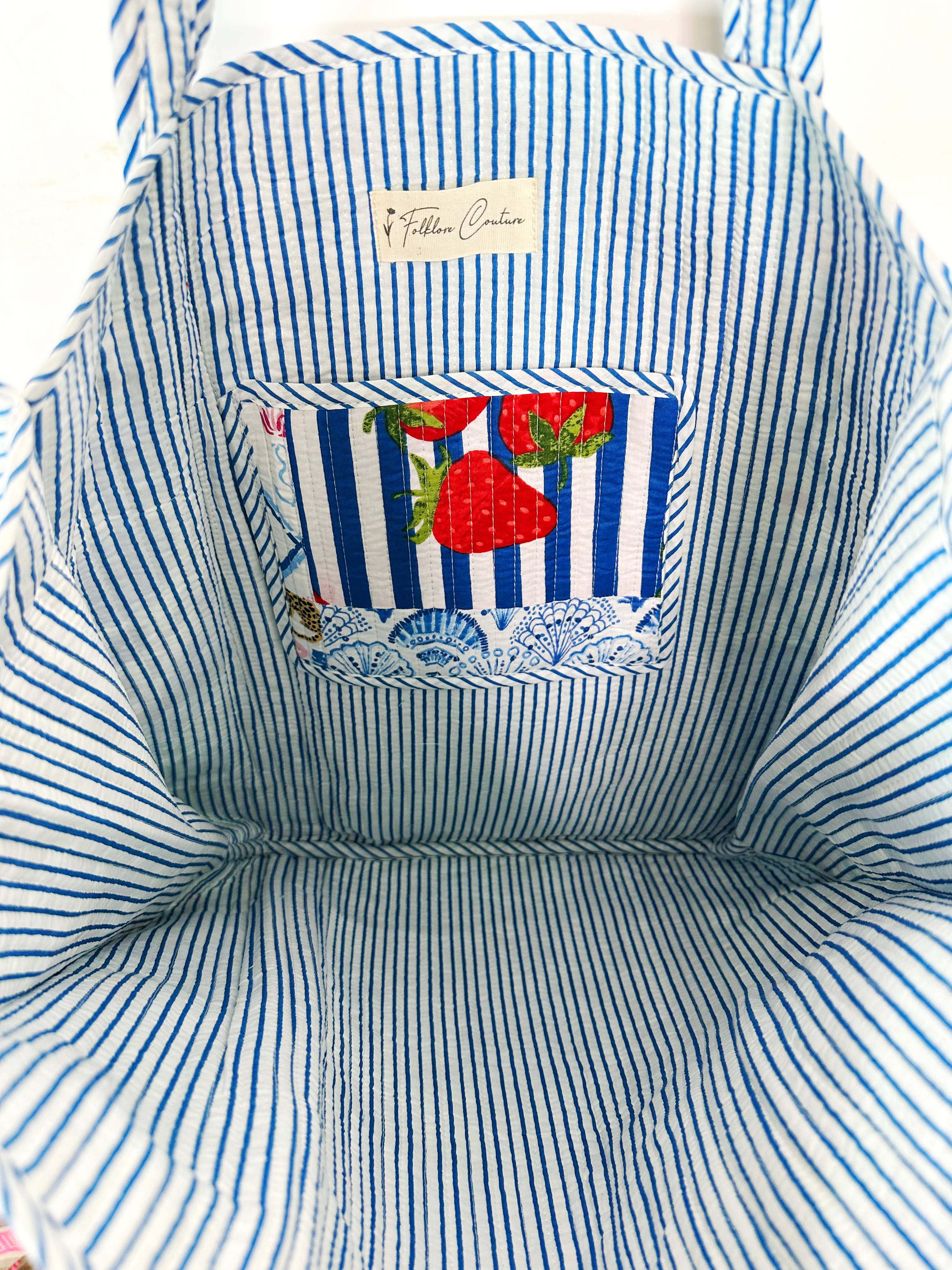 Blue Patchwork Large Quilted Tote