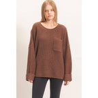 Ribbed Knit Patch Pocket Sweater