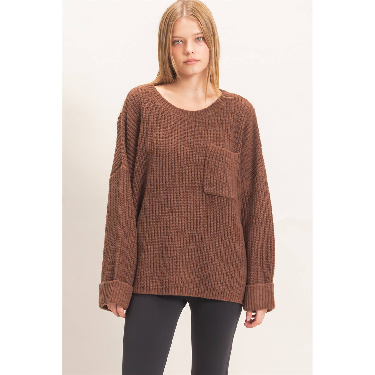 Ribbed Knit Patch Pocket Sweater