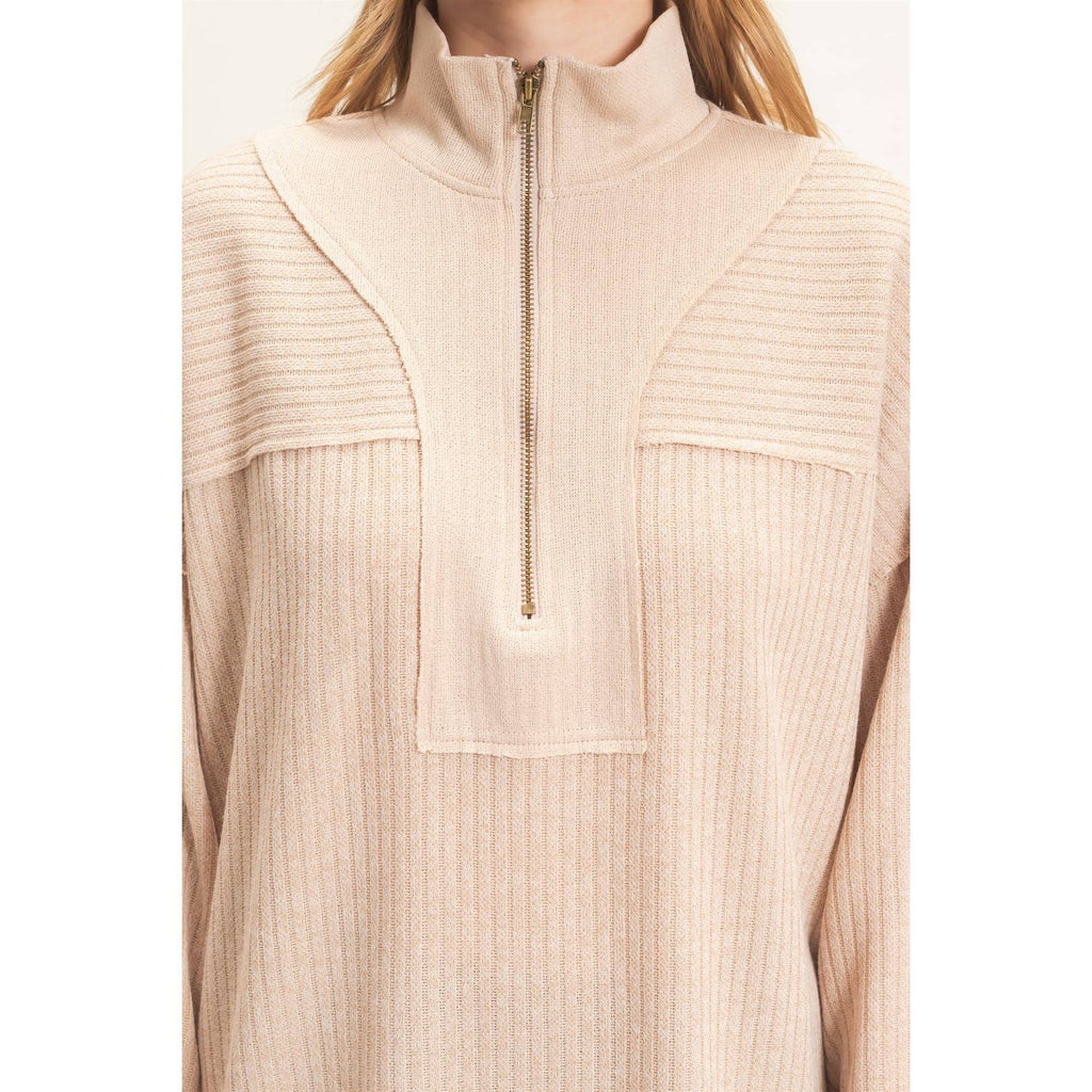 Ribbed Knit Half-Zip Pullover