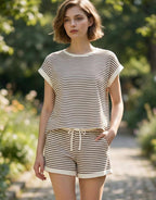 , 0212 Stripe Contrast Trim Top & Shorts Set SI-29345