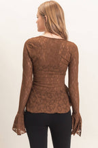 Lace V-neck Flare Sleeve Top