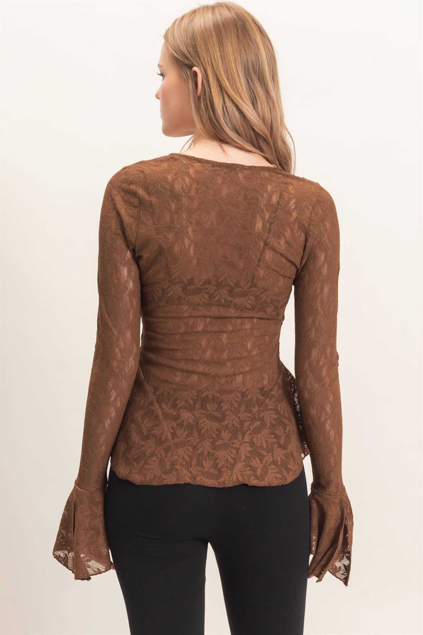 Lace V-neck Flare Sleeve Top