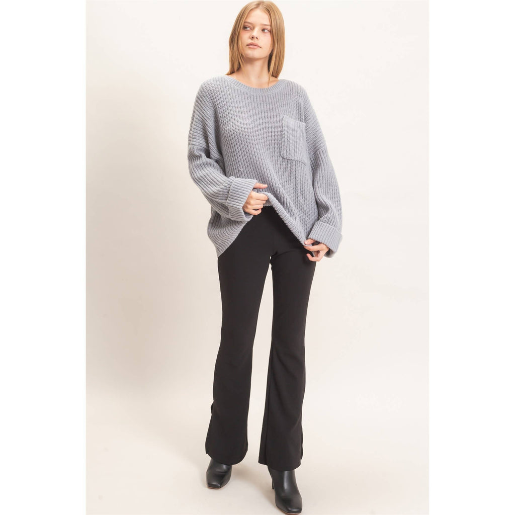 Ribbed Knit Patch Pocket Sweater