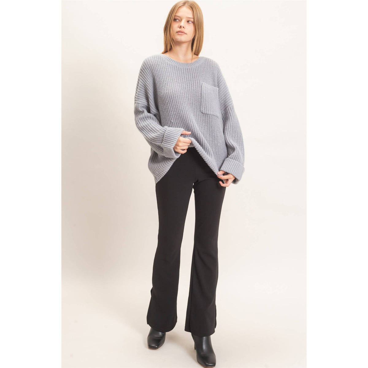 Ribbed Knit Patch Pocket Sweater