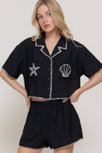 Short Sleeve Edge Stitch & Embroidered Boxy Shirt