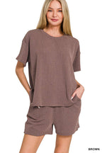 `.SI-26647 Corded Rib Short Sleeve Tee & Short Pants 2PC Set