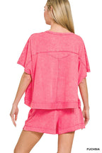 Acid Washed Oversized Top & Shorts Set