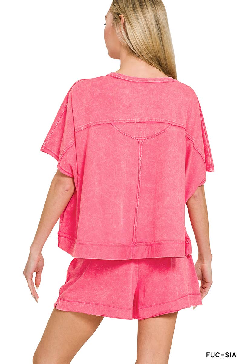 Acid Washed Oversized Top & Shorts Set