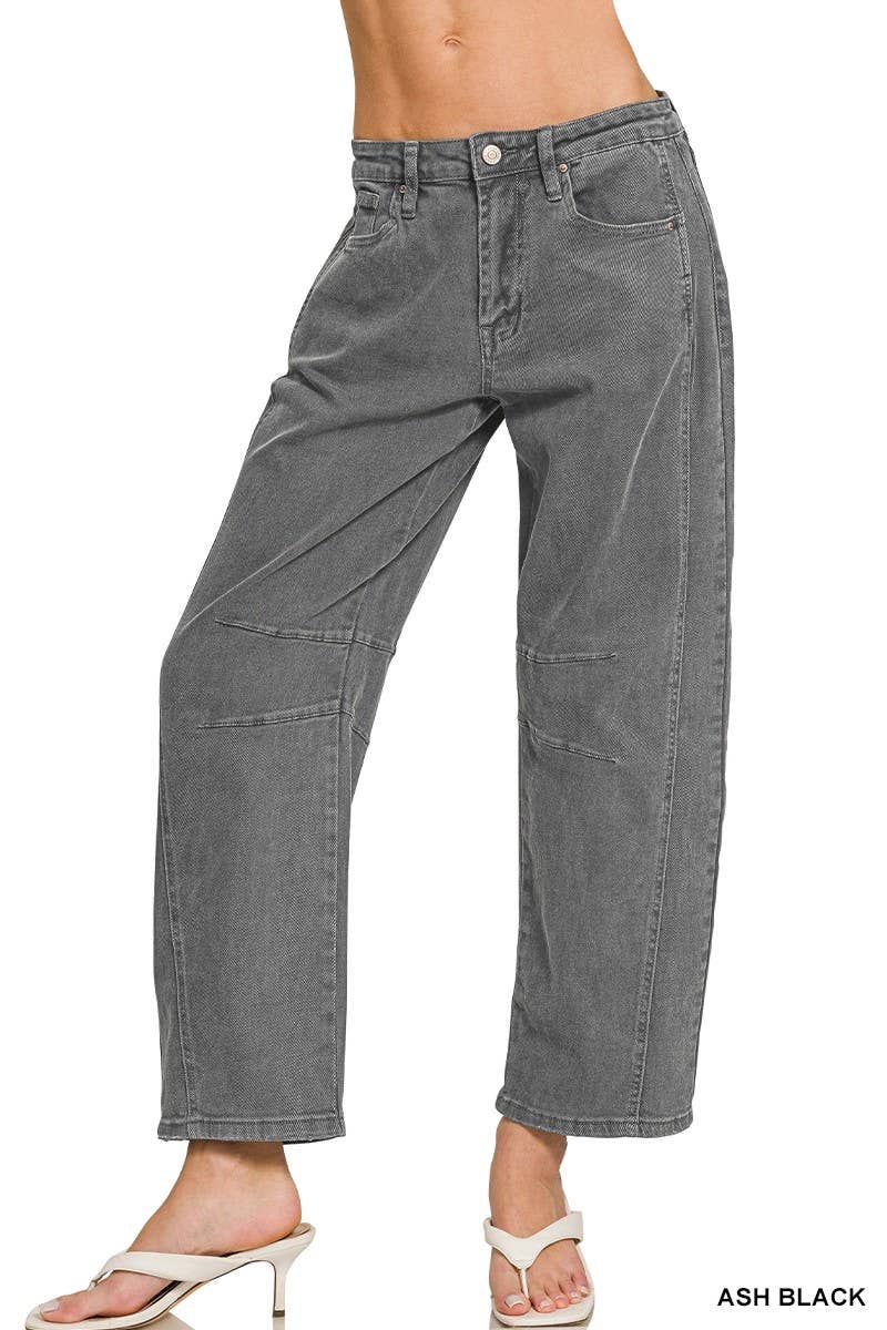 High Rise Barrel-leg Color Denim Pants