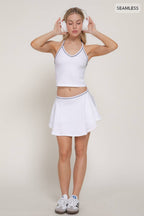 X-Back Cami Top & Flared Mini Skort Seamless Knit Set