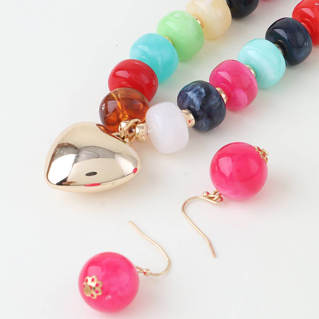 Playful Resin Bead Statement Necklace & Matching Earring Set
