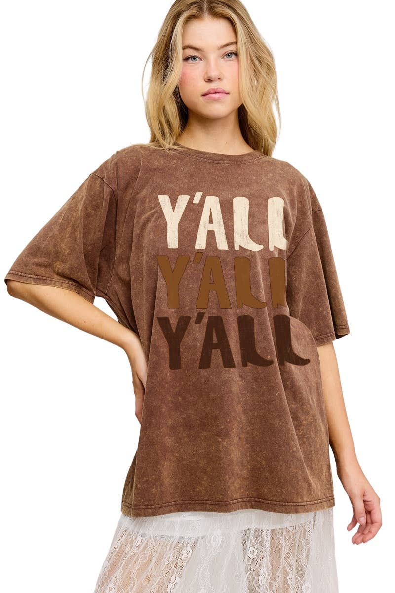 Y'All Y'All Y'All Graphic S/S Washed Boyfriend Tee