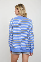 CONTRAST WIDE NECK LONG SLEEVE STRIPE KNIT TOP (PRE-ORDER)