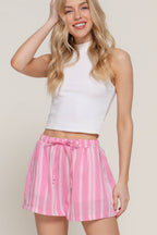 0109 Stripe Print Linen Effect Shorts w/ Pockets SI-27887