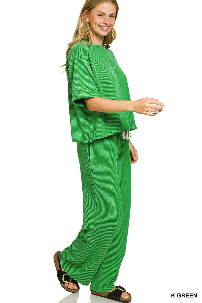 Raised Rib Short Sleeve Tee And Pants Set